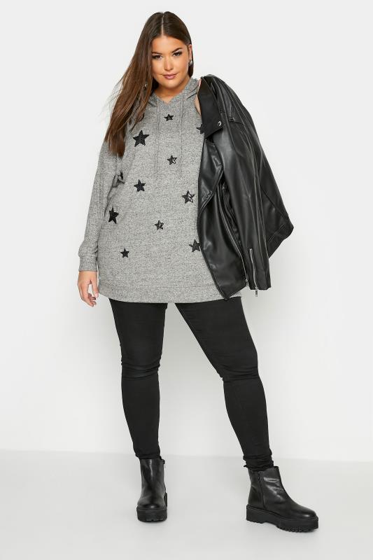 Curve Grey Sequin Star Soft Touch Hoodie 2