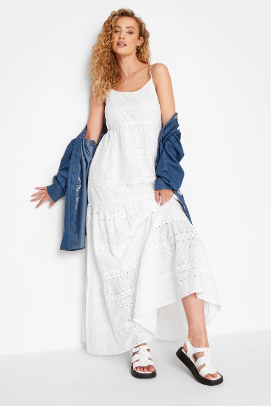 LTS Tall White Broderie Anglaise Tiered Maxi Dress 2