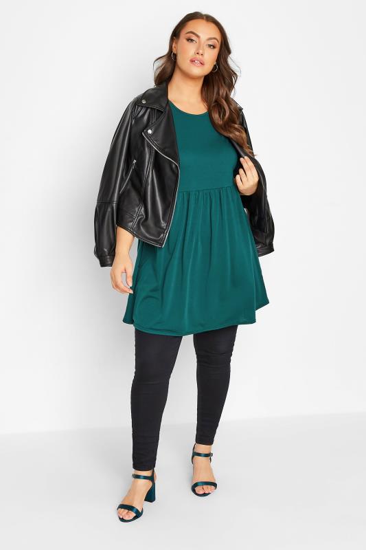 Curve Short Sleeve Tunic Emerald Green Dress | Yours Clothing 2