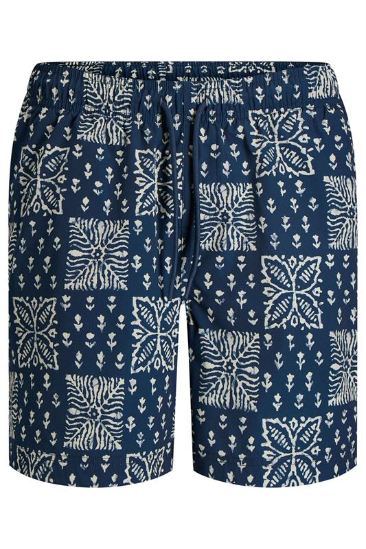 JACK & JONES Big & Tall Navy Blue Print Swim Shorts | BadRhino 3