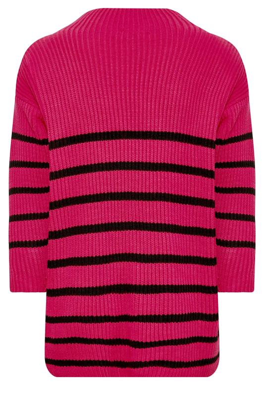 YOURS LUXURY Plus Size Hot Pink Stripe High Neck Jumper | Yours Clothing 8