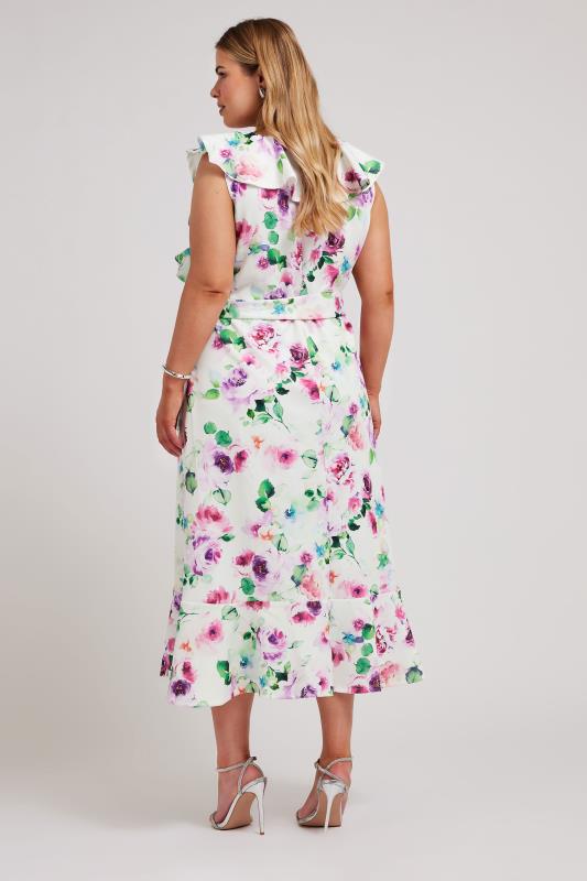YOURS LONDON Plus Size White Floral Print Ruffle Wrap Dress | Yours Clothing 3
