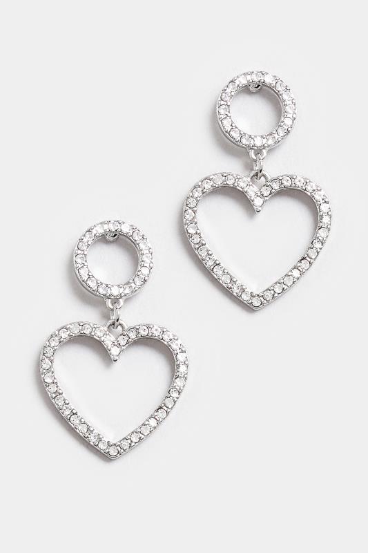 Silver Tone Diamante Heart Earrings | Yours Clothing 2
