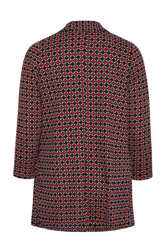 Plus Size Black & Red Geometric Print Longline Blazer | Yours Clothing 7