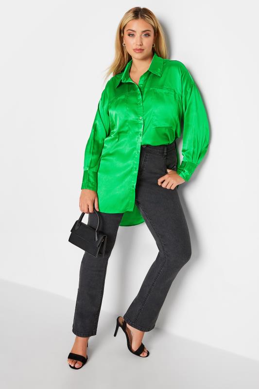 LIMITED COLLECTION Plus Size Bright Green Satin Shirt | Yours Clothing 2