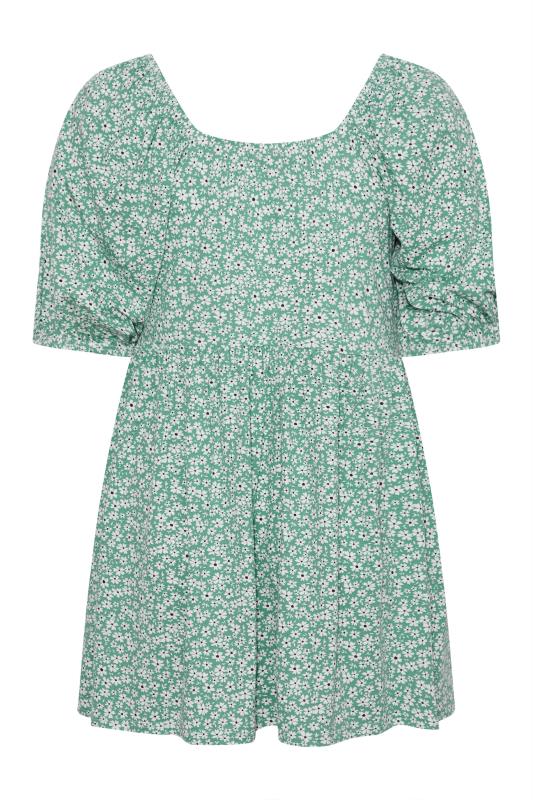 Plus Size Green Floral Ruched Top | Yours Clothing 7