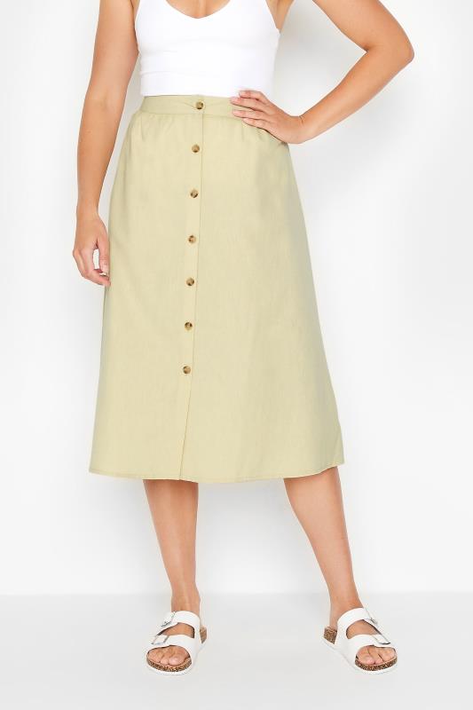 LTS Tall Women's Beige Brown Linen Button Front Skirt | Long Tall Sally 1
