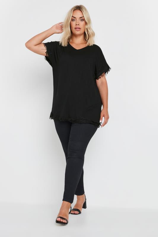 YOURS Curve Black Lace Detailed T-Shirt | Yours Clothing  2