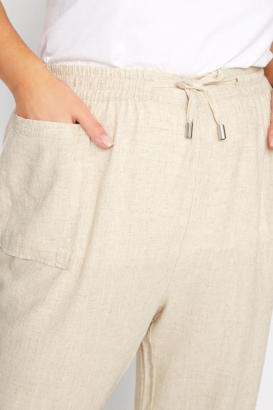 Plus Size Stone Brown Linen Blend Joggers | Yours Clothing  3