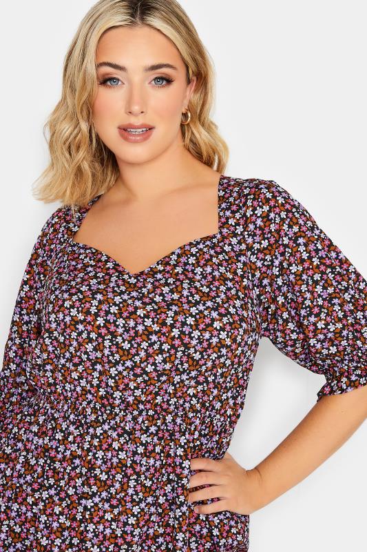 YOURS Plus Size Black Floral Sweetheart Peplum Top | Yours Clothing
