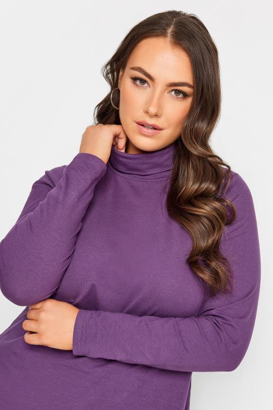 YOURS Plus Size Purple Long Sleeve Turtle Neck Top | Yours Clothing 4