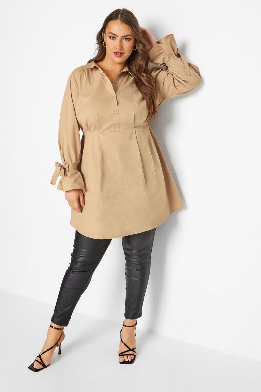 LIMITED COLLECTION Curve Beige Brown Tunic Shirt Dress | Yours Clothing 3