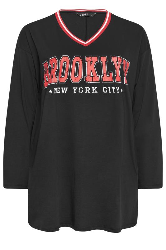 YOURS Plus Size Black 'Brooklyn' Varsity Oversized Tunic Top | Yours Clothing 5