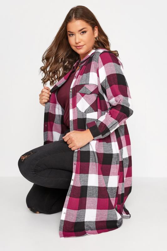 Plus Size Pink Brushed Midi Check Shirt | Yours Clothing 5