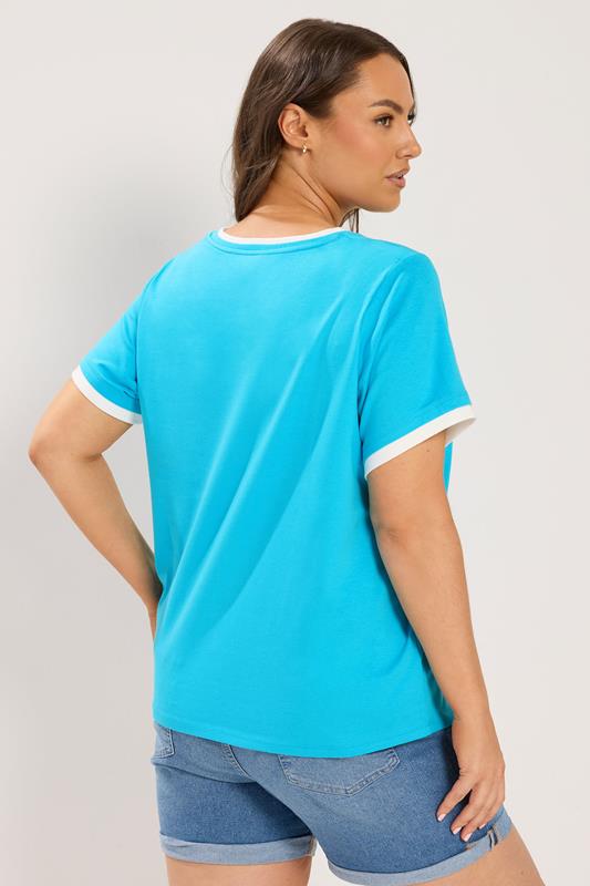 YOURS Plus Size Blue Premium Ringer T-Shirt | Yours Clothing 2