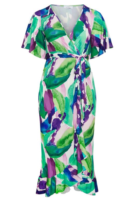 YOURS LONDON Curve Green Abstract Floral Print Wrap Dress | Yours Clothing 5