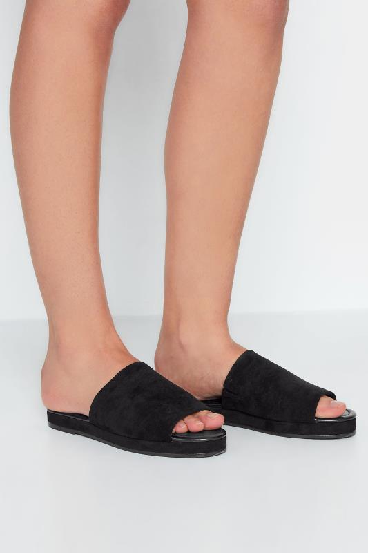 LTS Black Suede Mule Sandals In Standard Fit | Long Tall Sally  1