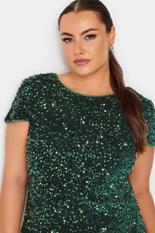 YOURS LONDON Curve Forest Green Sequin Embellished Velvet Shift Dress | Yours Clothing 4
