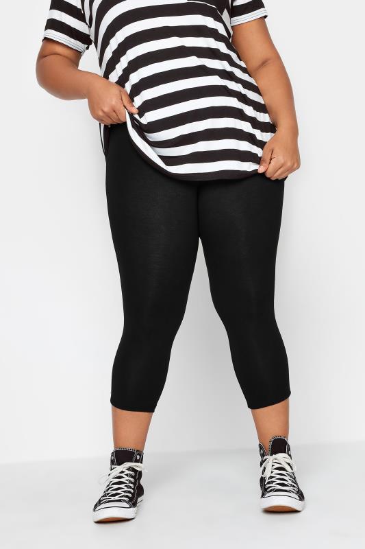 Plus Size Tummy Control Leggings Yours Curve Black TUMMY CONTROL Soft Touch Stretch Cropped Leggings
