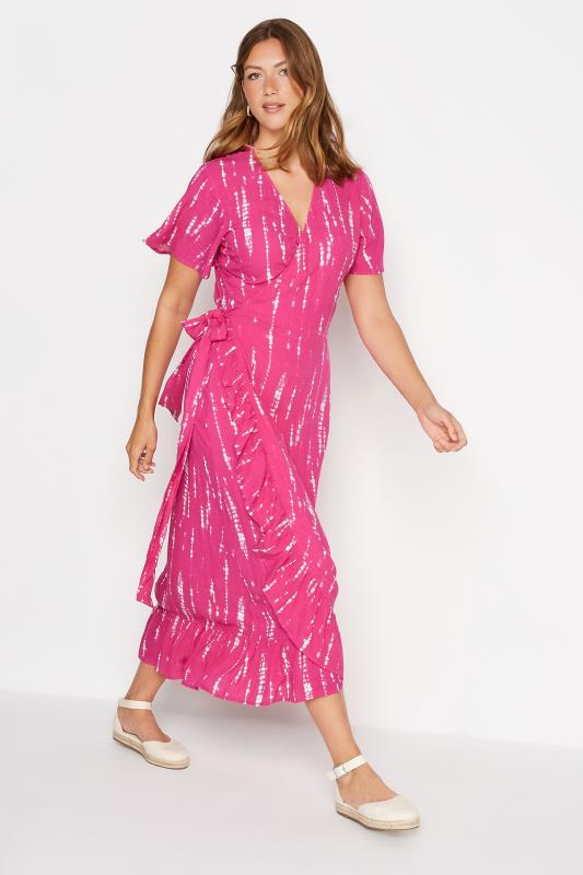 LTS Tall Pink Tie Dye Ruffle Wrap Maxi Dress 2