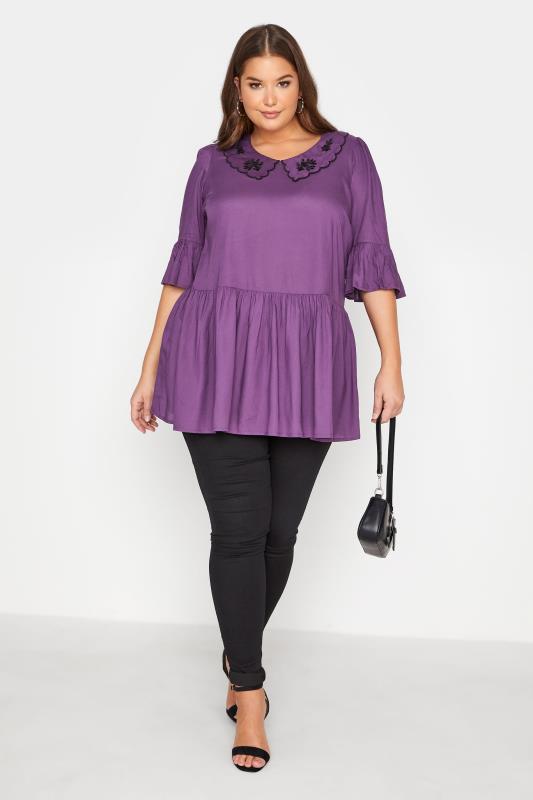 LIMITED COLLECTION Purple Embroidered Collar Peplum Blouse_B.jpg