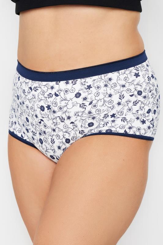 YOURS 5 PACK Plus Size Blue & White High Waisted Full Briefs | Yours Clothing 2