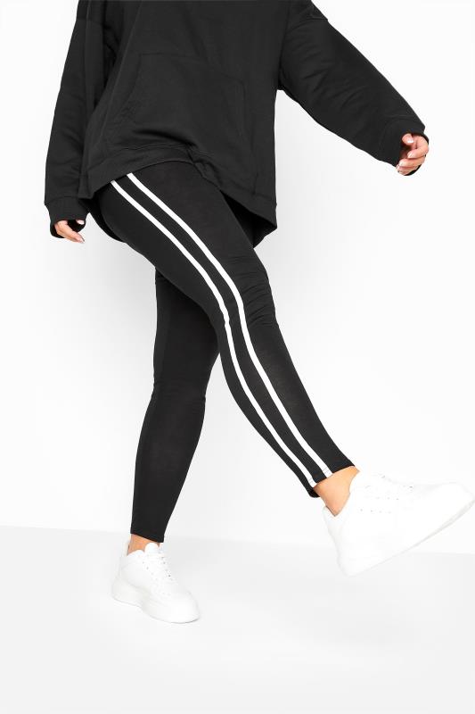 Black Jersey Stretch Tape Leggings | Yours Clothing 2