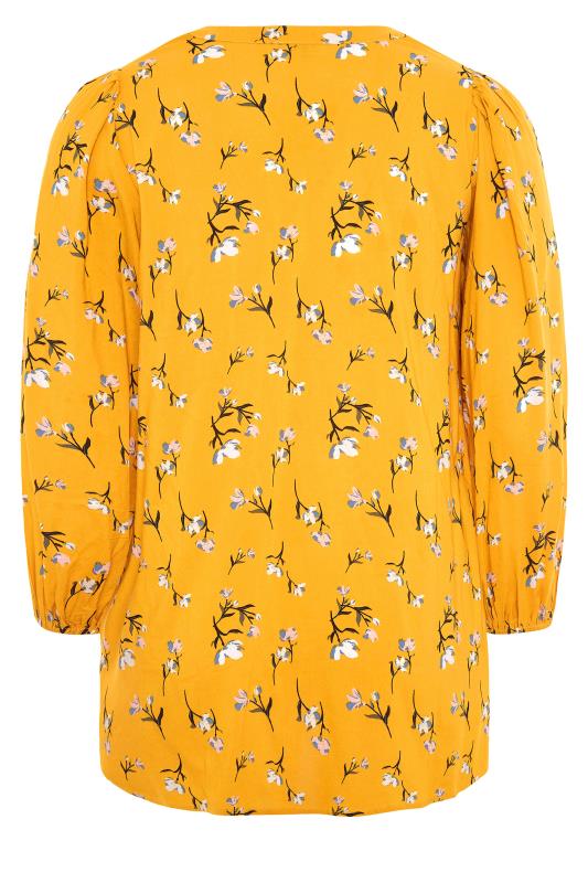 YOURS LONDON Yellow Floral Long Sleeve Blouse_BK.jpg