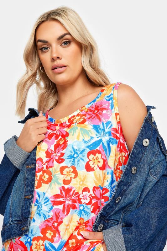 YOURS Plus Size Pink & Blue Floral Print Vest Top | Yours Clothing 4
