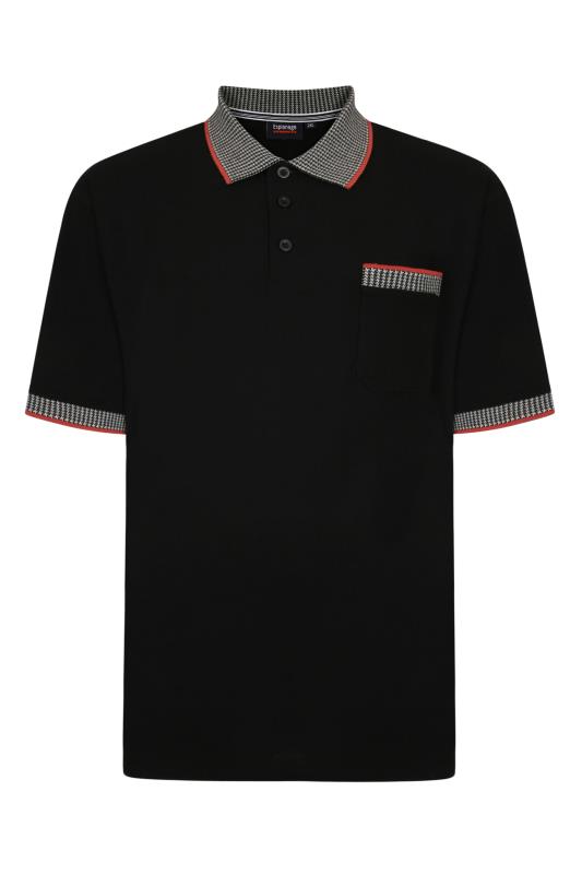 ESPIONAGE Black Dogtooth Print Collar Polo Shirt_F.jpg