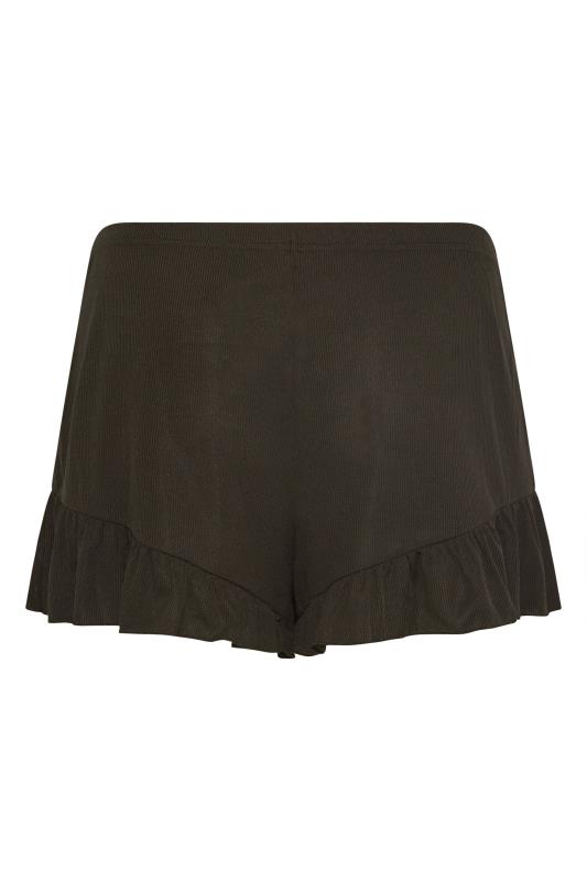 LIMITED COLLECTION  Black Frill Ribbed Pyjama Shorts | Yours Clothing 6