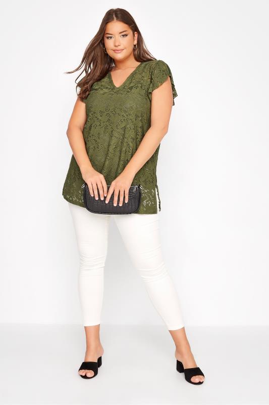 Plus Size Green Floral Lace Top | Yours Clothing 2