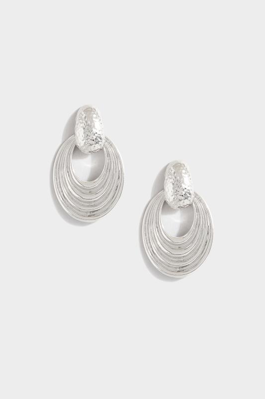 Silver Textured Door Knocker Earrings | Yours Clothing 2