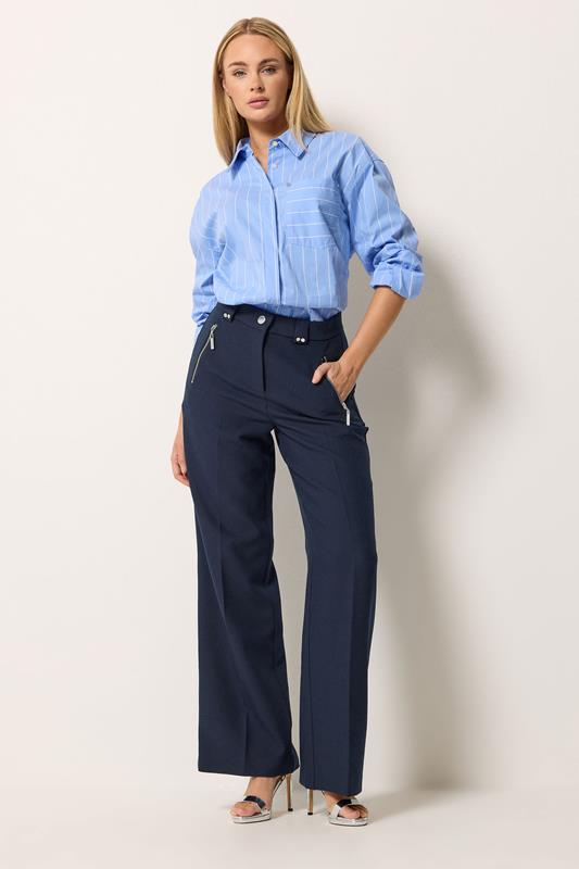  STAR Navy Blue Tailored Wide Leg Trousers