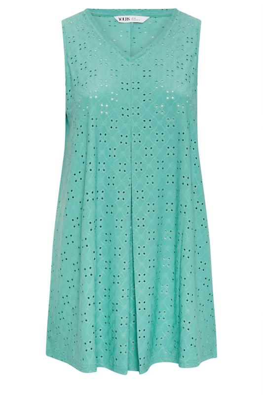 YOURS Plus Size Blue Broderie Anglaise Swing Vest Top | Yours Clothing 5
