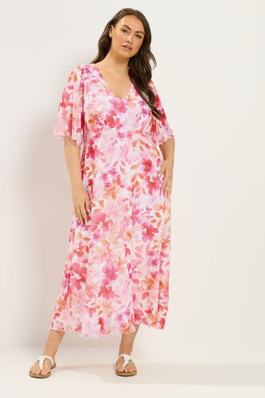 YOURS Plus Size Pink Floral Maxi Dress | Yours Clothing 2