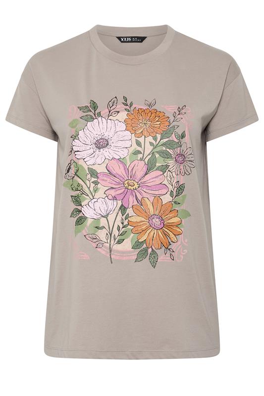 YOURS Plus Size Mocha Brown Floral Stud T-Shirt | Yours Clothing 5