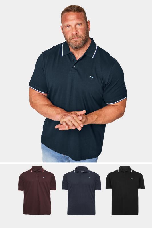  Grande Taille BadRhino Big & Tall Navy Blue 3 Pack Tipped Polo Shirts