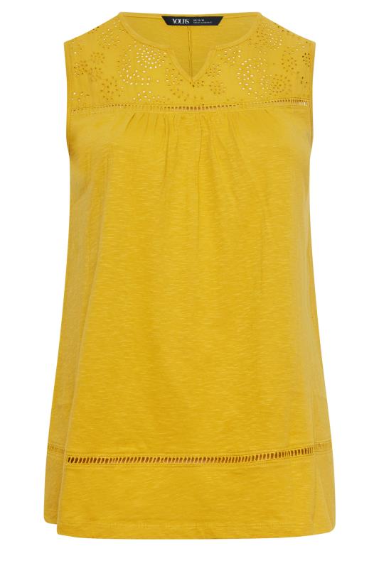 YOURS Curve Orchre Yellow Crochet Vest Top | Yours Clothing 6