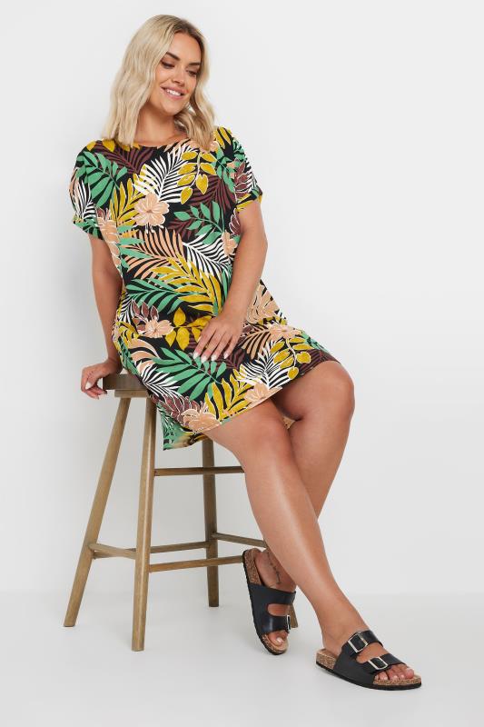 YOURS Plus Size Yellow & Green Tropical Print Tunic Dress | Yours Clothing 2