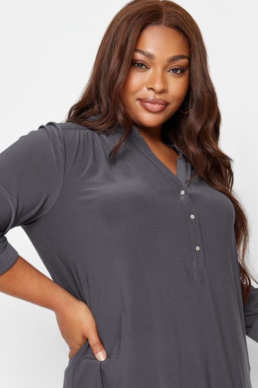 YOURS Curve Plus Size Grey Half Placket Shirt | Yours Clothing  4