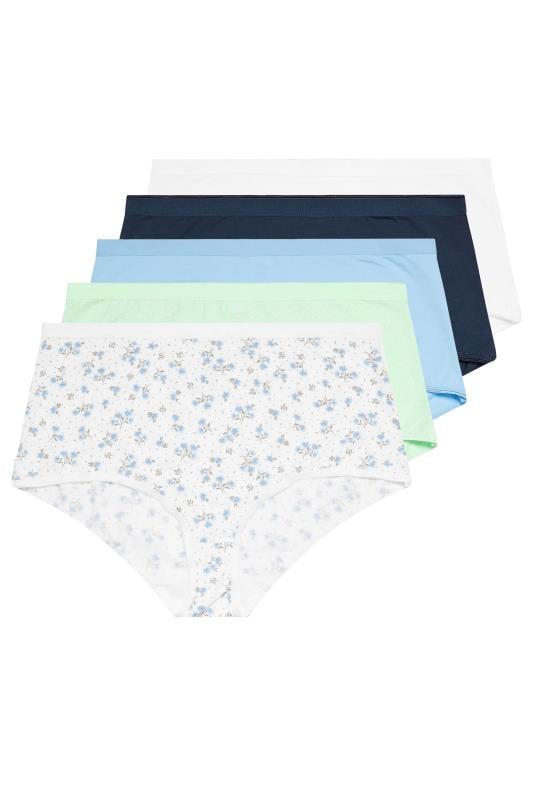 YOURS Plus Size 5 PACK Blue Floral Print Full Briefs | Yours Clothing 5