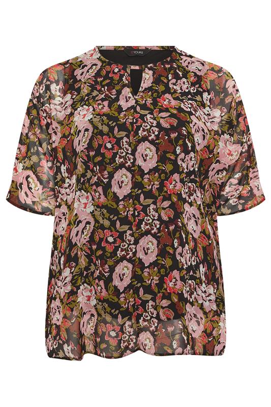 YOURS Plus Size Black Floral Print Keyhole Detail Top | Yours Clothing 5
