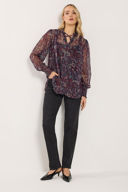 LTS Tall Dark Red Paisley Frill Neck Blouse | Long Tall Sally 2