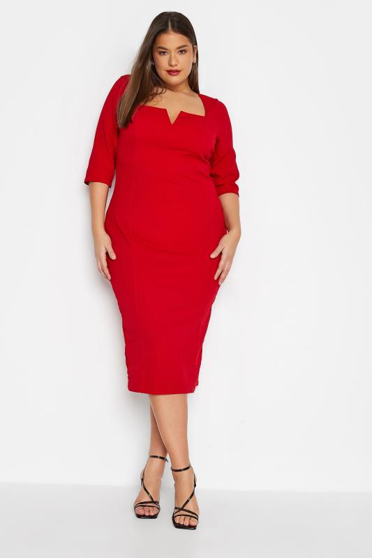 Tall Women's LTS Red Notch Neck Midi Dress | Long Tall Sally  2