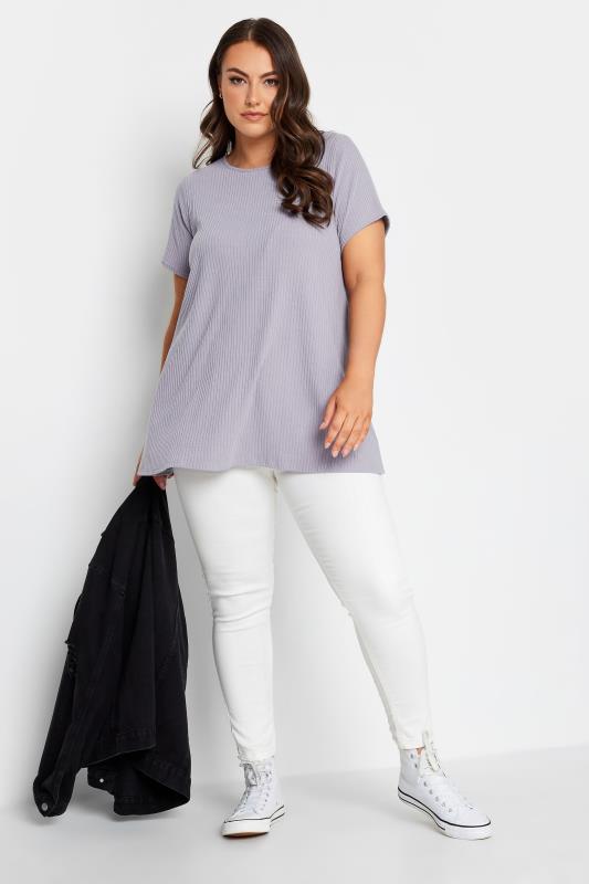 YOURS Curve Plus Size Grey Ribbed Swing T-Shirt | Yours Clothing