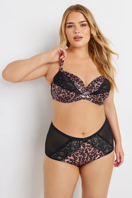 YOURS Plus Size Natural Brown Leopard Print Satin Briefs | Yours Clothing 2