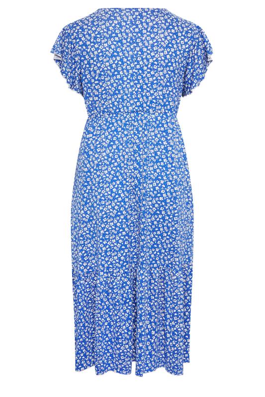 YOURS Plus Size Blue Ditsy Print Frill Sleeve Wrap Maxi Dress | Yours Clothing 7