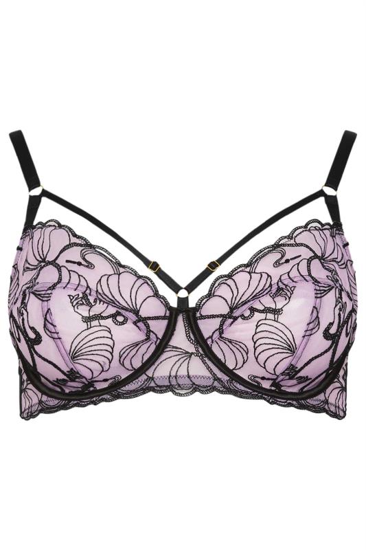 Floral Embroidered Balcony Bra - Blue
