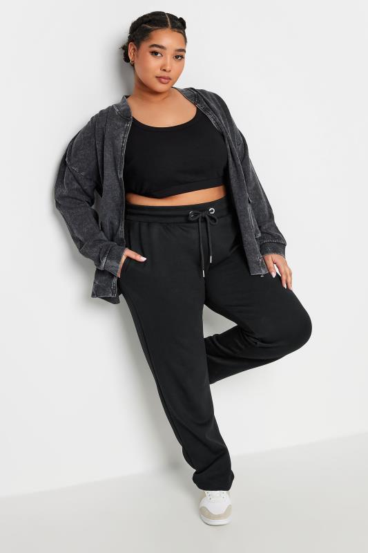 YOURS Plus Size Black Elasticated Straight Leg Joggers | Yours Clothing 2